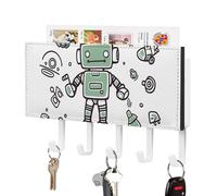 DWTJKMS Line Robot Portachiavi da parete, stile fattoria, montaggio a parete con 5 ganci, decorazione da parete, portachiavi da appendere per ingresso o atrio, 18 cm di larghezza x 4,3 cm di altezza