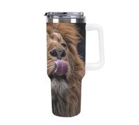 DWTJKMS Lion Sticks Out Tongue - Bicchiere in acciaio inox da 1,18 l, a prova di perdite, grande capacità, con manico, cannuccia a doppia parete, isolamento sottovuoto, riutilizzabile, mantiene freddo