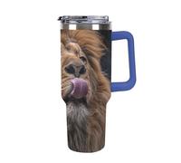 DWTJKMS Lion Sticks Out Tongue - Bicchiere in acciaio inox da 1,18 l, a prova di perdite, grande capacità, con manico, cannuccia a doppia parete, isolamento sottovuoto, riutilizzabile, mantiene freddo