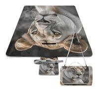 DWTJKMS Lioness, tappetino da picnic pieghevole, impermeabile, con borsa per la spesa, grande tappetino da picnic all'aperto, 147,3 x 147,3 cm, coperta da campeggio per spiaggia, parco, viaggi