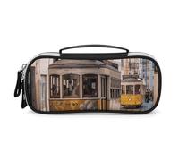 DWTJKMS Lisbon Tram Borsa per il trucco in pelle Portatile Piccolo Organizzatore Cosmetico Impermeabile Borse da toilette Pennelli Matite E Accessori Trucco Da Viaggio