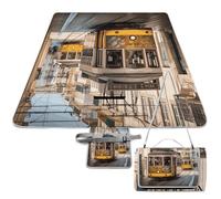 DWTJKMS Lisbon Tram - Tappetino da picnic pieghevole, impermeabile, con borsa per la spesa, grande, 147,3 x 147,3 cm, coperta da campeggio per spiaggia, parco, viaggi
