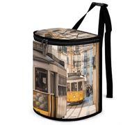 DWTJKMS Lisbona Tram Car Trash Can con coperchio Grande Capacità Appeso Auto Pattumiera A Prova di Perdita Impermeabile Pattumiera Auto Must Haves Accessori Interni