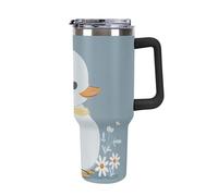 DWTJKMS Little White Duck - Bicchiere in acciaio inox da 1,18 l, a prova di perdite, grande capacità, con manico, cannuccia a doppia parete, isolamento sottovuoto, riutilizzabile, mantiene freddo o