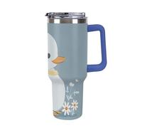 DWTJKMS Little White Duck - Bicchiere in acciaio inox da 1,18 l, a prova di perdite, grande capacità, con manico, cannuccia a doppia parete, isolamento sottovuoto, riutilizzabile, mantiene freddo o
