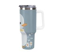 DWTJKMS Little White Duck - Bicchiere in acciaio inox da 1,18 l, a prova di perdite, grande capacità, con manico, cannuccia a doppia parete, isolamento sottovuoto, riutilizzabile, mantiene freddo o