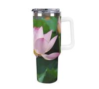 DWTJKMS Lotus - Bicchiere in acciaio inox da 1,18 l, a prova di perdite, grande capacità, con manico, cannuccia a doppia parete, isolamento sottovuoto, riutilizzabile, mantiene freddo o caldo, stile