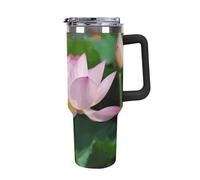 DWTJKMS Lotus - Bicchiere in acciaio inox da 1,18 l, a prova di perdite, grande capacità, con manico, cannuccia a doppia parete, isolamento sottovuoto, riutilizzabile, mantiene freddo o caldo, stile
