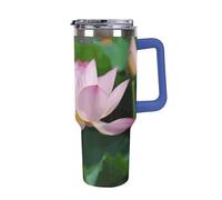 DWTJKMS Lotus - Bicchiere in acciaio inox da 1,18 l, a prova di perdite, grande capacità, con manico, cannuccia a doppia parete, isolamento sottovuoto, riutilizzabile, mantiene freddo o caldo, stile