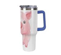 DWTJKMS Lovely Pig - Bicchiere in acciaio inox da 1,18 l, a prova di perdite, grande capacità, con manico, cannuccia a doppia parete, isolamento sottovuoto, riutilizzabile, mantiene freddo o caldo