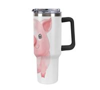 DWTJKMS Lovely Pig - Bicchiere in acciaio inox da 1,18 l, a prova di perdite, grande capacità, con manico, cannuccia a doppia parete, isolamento sottovuoto, riutilizzabile, mantiene freddo o caldo