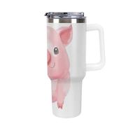DWTJKMS Lovely Pig - Bicchiere in acciaio inox da 1,18 l, a prova di perdite, grande capacità, con manico, cannuccia a doppia parete, isolamento sottovuoto, riutilizzabile, mantiene freddo o caldo