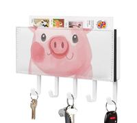 DWTJKMS Lovely Pig Portachiavi da parete, stile fattoria, montaggio a parete con 5 ganci, decorazione da parete per ingresso o atrio, 18 cm di larghezza x 4,3 cm di altezza