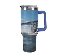 DWTJKMS Mackinac - Bicchiere in acciaio inox a forma di ponte sospeso, 1,18 l, a prova di perdite, grande capacità, con manico, cannuccia a doppia parete, isolamento sottovuoto, riutilizzabile