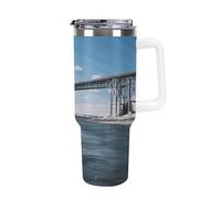 DWTJKMS Mackinac - Bicchiere in acciaio inox a forma di ponte sospeso, 1,18 l, a prova di perdite, grande capacità, con manico, cannuccia a doppia parete, isolamento sottovuoto, riutilizzabile