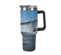 DWTJKMS Mackinac - Bicchiere in acciaio inox a forma di ponte sospeso, 1,18 l, a prova di perdite, grande capacità, con manico, cannuccia a doppia parete, isolamento sottovuoto, riutilizzabile