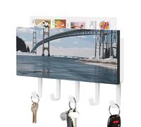 DWTJKMS Mackinac - Portachiavi a ponte sospeso per parete, stile fattoria, montaggio a parete con 5 ganci, decorazione da parete, portachiavi da appendere per ingresso o atrio, 18 cm di larghezza x