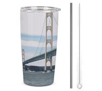 DWTJKMS Mackinac - Tazze per auto a ponte sospeso con cannuccia, in acciaio inox, a prova di perdite, in metallo, con coperchio, grande capacità, regalo per donne e uomini