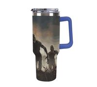 DWTJKMS Many Zombie - Bicchiere in acciaio inox da 1,18 l, a prova di perdite, grande capacità, con manico, cannuccia, a doppia parete, sottovuoto, riutilizzabile, mantiene freddo o caldo in stile blu