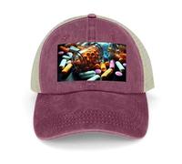 DWTJKMS Medicine Pillole Sport Cappello per Uomini Donne Hollow Cowboy Cappello Regolabile Baseball Cap Abbigliamento Regali Accessori, Stile rosso vino, Taglia unica