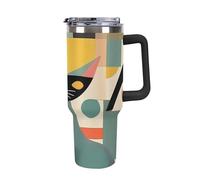 DWTJKMS Mid-Century Modern Art Cat Bicchiere in acciaio inox da 1,18 l, a prova di perdite, grande capacità, con manico, cannuccia a doppia parete, isolamento sottovuoto, riutilizzabile, mantiene