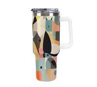 DWTJKMS Mid-Century Modern Art Cat Bicchiere in acciaio inox da 1,18 l, a prova di perdite, grande capacità, con manico, cannuccia a doppia parete, isolamento sottovuoto, riutilizzabile, mantiene