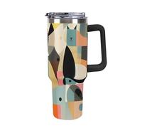 DWTJKMS Mid-Century Modern Art Cat Bicchiere in acciaio inox da 1,18 l, a prova di perdite, grande capacità, con manico, cannuccia a doppia parete, isolamento sottovuoto, riutilizzabile, mantiene