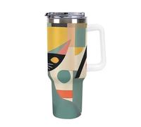 DWTJKMS Mid-Century Modern Art Cat Bicchiere in acciaio inox da 1,18 l, a prova di perdite, grande capacità, con manico, cannuccia a doppia parete, isolamento sottovuoto, riutilizzabile, mantiene