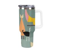DWTJKMS Mid-Century Modern Art Cats Bicchiere in acciaio inox da 1180 ml, a prova di perdite, grande capacità, tazza per auto con manico e cannuccia, tazza termica a doppia parete, riutilizzabile