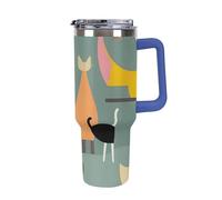 DWTJKMS Mid-Century Modern Art Cats Bicchiere in acciaio inox da 1180 ml, a prova di perdite, grande capacità, tazza per auto con manico e cannuccia, a doppia parete, riutilizzabile, mantiene freddo o
