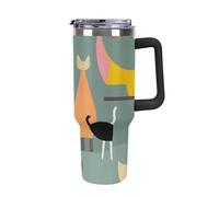 DWTJKMS Mid-Century Modern Art Cats Bicchiere in acciaio inox da 1180 ml, a prova di perdite, grande capacità, tazza per auto con manico e cannuccia, tazza termica a doppia parete, riutilizzabile