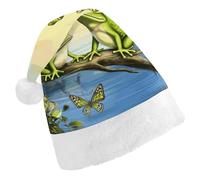 DWTJKMS Molte rane cantano sui rami estivo farfalle lago acqua cappello di Babbo Natale classico cappello di Natale spesso cappello di Natale cappello divertente per le vacanze per adulti unisex