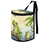DWTJKMS Molte rane cantano sui rami Summer Butterflies Lake Water Car Trash Can con coperchio Grande capacità Appeso Pattumiera automatica a prova di perdite Impermeabile Cestino della spazzatura Auto