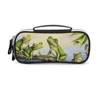 DWTJKMS Molte rane cantano sui rami Summer Butterflies Lake Water Leather Makeup Bag Portatile Piccolo organizzatore cosmetico Impermeabile Borse da toilette Pennelli Matite E Viaggio Trucco Accessori