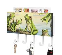 DWTJKMS Molte rane cantano sui rami Summer Butterflies Lake Water portachiavi per parete, stile fattoria montaggio a parete con 5 ganci, nuova decorazione da parete appeso portachiavi per ingresso o