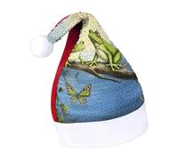 DWTJKMS Molte rane cantano sui rami Summer Butterflies Lake Water Santa Hat Classic Fur Cappello di Natale Addensare Natale Party Hat con paillettes Divertente Holiday Winter Cap