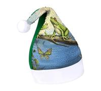 DWTJKMS Molte rane cantano sui rami Summer Butterflies Lake Water Santa Hat Classic Fur Cappello di Natale Addensare Natale Party Hat con paillettes Divertente Holiday Winter Cap