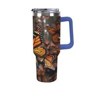 DWTJKMS Monarch Butterflies - Bicchiere in acciaio inox da 1,18 l, a prova di perdite, grande capacità, con manico, cannuccia a doppia parete, isolamento sottovuoto, riutilizzabile, mantiene freddo o