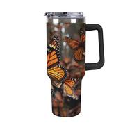 DWTJKMS Monarch Butterflies - Bicchiere in acciaio inox da 1,18 l, a prova di perdite, grande capacità, con manico, cannuccia a doppia parete, isolamento sottovuoto, riutilizzabile, mantiene freddo o
