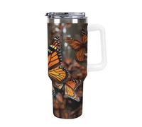 DWTJKMS Monarch Butterflies - Bicchiere in acciaio inox da 1,18 l, a prova di perdite, grande capacità, con manico, cannuccia a doppia parete, isolamento sottovuoto, riutilizzabile, mantiene freddo o