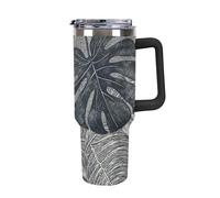 DWTJKMS Monstera Leaves - Bicchiere da auto in acciaio inox da 1,18 l, a prova di perdite, grande capacità, con manico, cannuccia, a doppia parete, sottovuoto, riutilizzabile, mantiene freddo o caldo