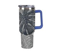 DWTJKMS Monstera Leaves - Bicchiere da auto in acciaio inox da 1,18 l, a prova di perdite, grande capacità, con manico, cannuccia, a doppia parete, sottovuoto, riutilizzabile, mantiene freddo o caldo
