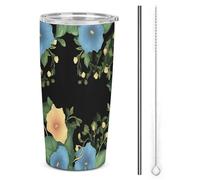 DWTJKMS Morning Glory, tazze per auto con cannuccia isolate in acciaio inox, a prova di perdite, tazze da caffè in metallo con coperchio, grande capacità, regalo per donne e uomini