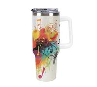 DWTJKMS Musica astratta a tema in acciaio inox Tumbler 40 oz a prova di perdite Grande Capacità Tazza Auto con Manico Paglia Doppia Parete Vuoto Isolato Tazza Riutilizzabile Mantiene Freddo O Caldo