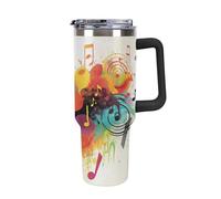 DWTJKMS Musica astratta a tema in acciaio inox Tumbler 40 oz a prova di perdite Grande Capacità Tazza Auto con Manico Paglia Doppia Parete Vuoto Isolato Tazza Riutilizzabile Mantiene Freddo O Caldo