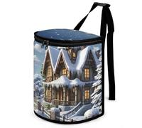 DWTJKMS Natale Inverno Scena Felice Auto Cestino con Coperchio Grande Capacità Appeso Auto Pattumiera A Prova di Perdite Impermeabile Pattumiera Auto Must Haves Accessori Interni