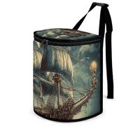 DWTJKMS Nautico Vintage Vela Pirata Nave Cestino Auto con Coperchio Grande Capacità Appeso Pattumiera Auto A Prova di Perdite Impermeabile Pattumiera Auto Must Haves Accessori Interni