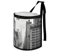 DWTJKMS Nero e Bianco New York Car Trash Can con coperchio Grande capacità Appeso Auto Trash Bin a prova di perdite Impermeabile Pattumiera Auto Must Haves Accessori interni