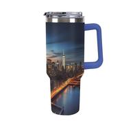 DWTJKMS New York City Scenery - Bicchiere in acciaio inox da 1,18 l, a prova di perdite, grande capacità, con manico, cannuccia a doppia parete, isolamento sottovuoto, riutilizzabile, mantiene freddo