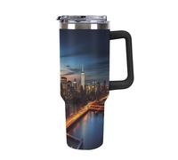 DWTJKMS New York City Scenery - Bicchiere in acciaio inox da 1,18 l, a prova di perdite, grande capacità, con manico, cannuccia a doppia parete, isolamento sottovuoto, riutilizzabile, mantiene freddo